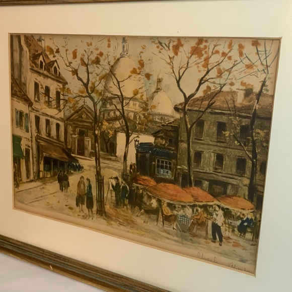 Vtg Signed Charles Mondin French Paris cafe city scape framed lithograph artwork - Picture 2 of 10